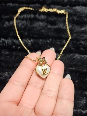 Gold Heart Pendant Necklace with Cream Enamel